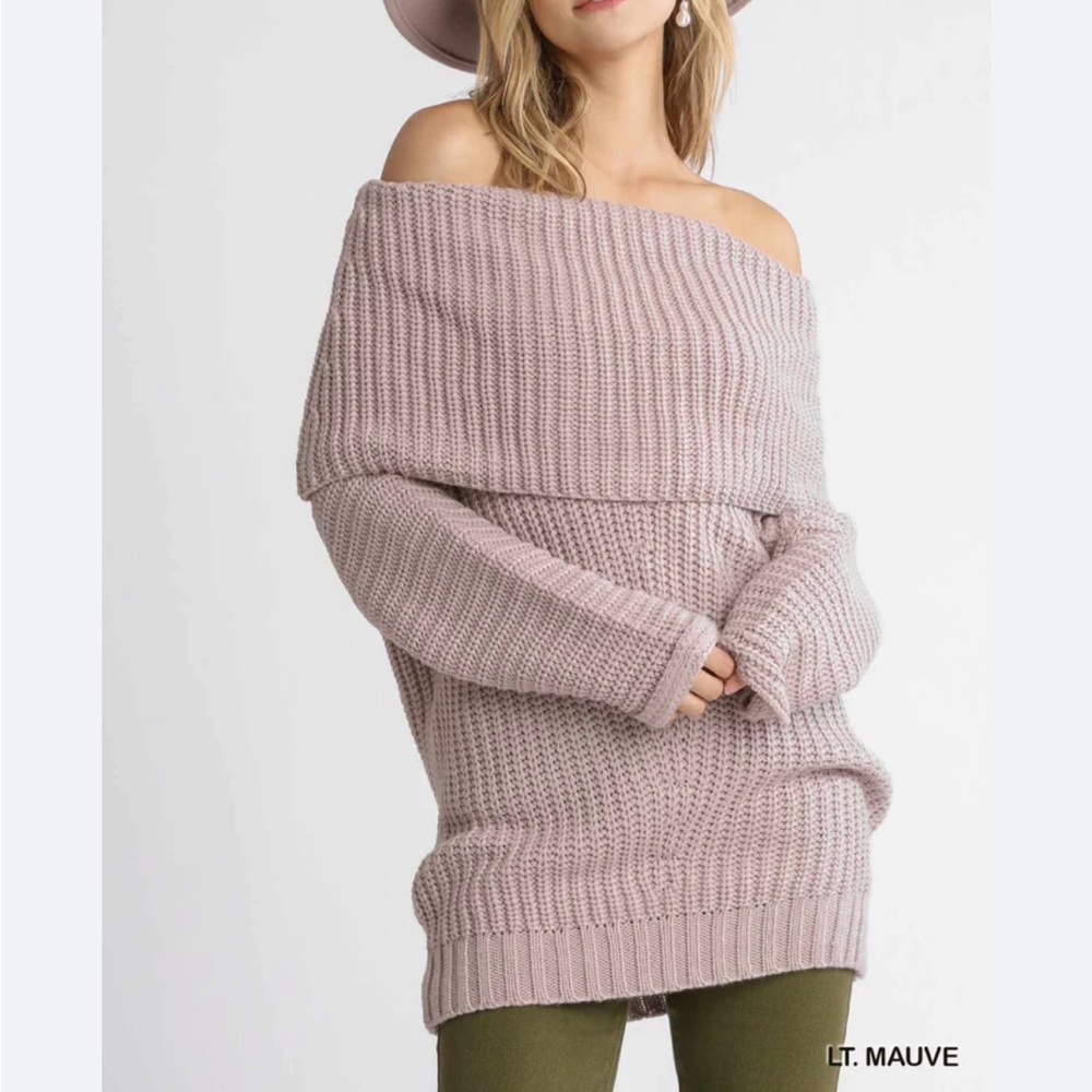 Umgee Ribbed Fold Over Sweater Small